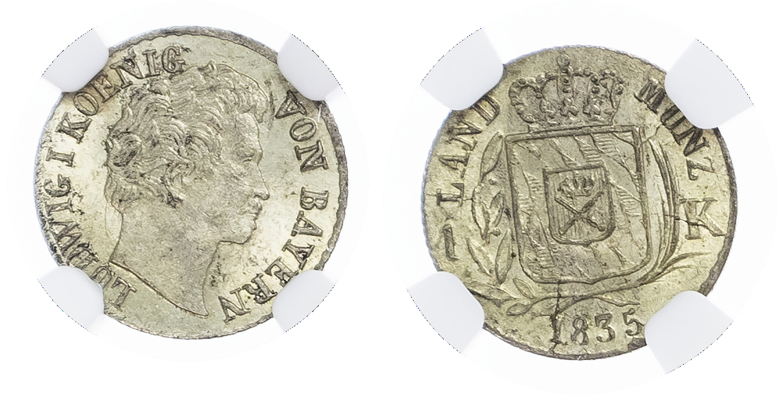 Germany, States, Bavaria. Louis I Bi 1 Kreuzer. 1835. 