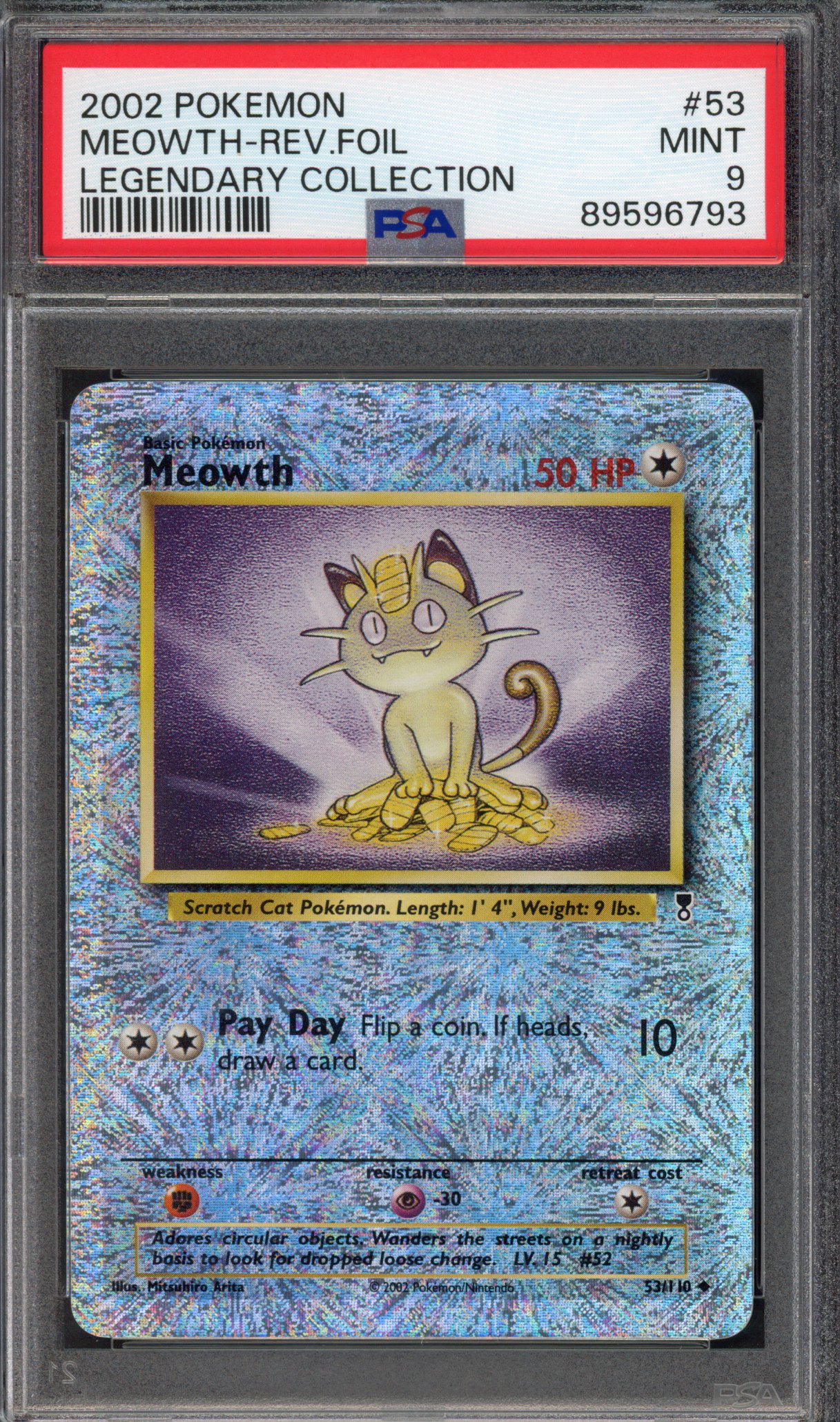 Pokémon TCG PSA 9 Meowth 53 Reverse Foil, Legendary Collection