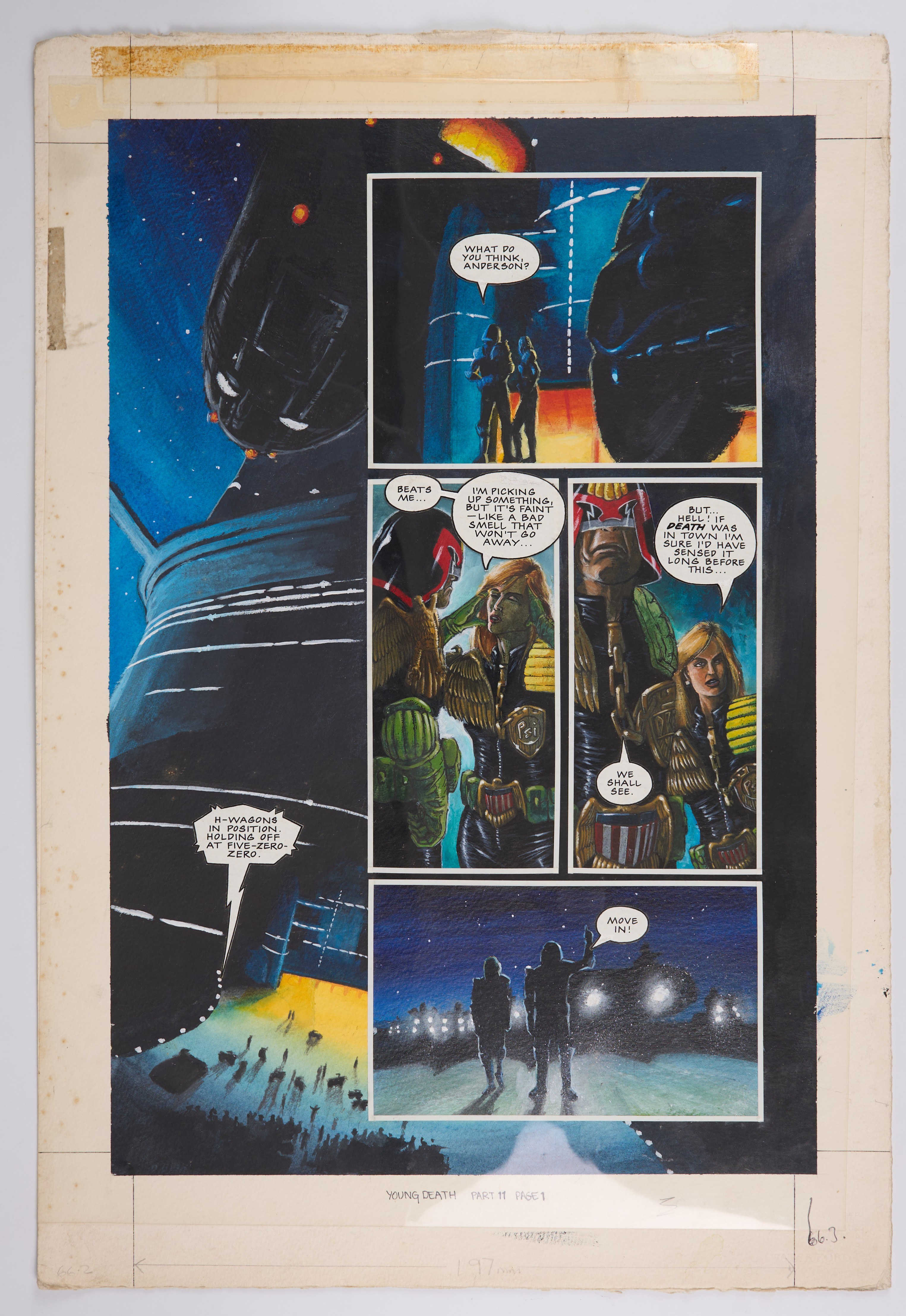 John Wagner 2000 AD Judge Dredd Megazine Prog #11 Young Death Full Colour Comic Page (Fleetway, 1990) Total 2