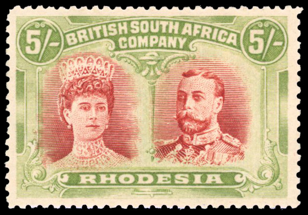 Rhodesia 1910-13 5s crimson and yellow-green perf 14