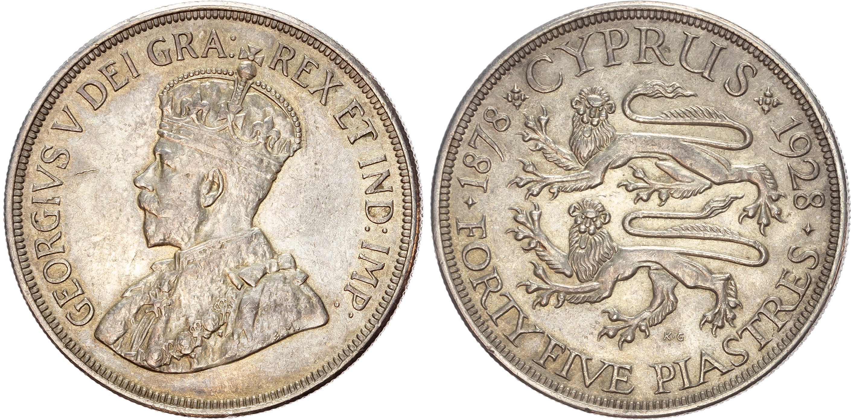 Cyprus, British Administration, George V (1910-1936), silver 45 Piastres