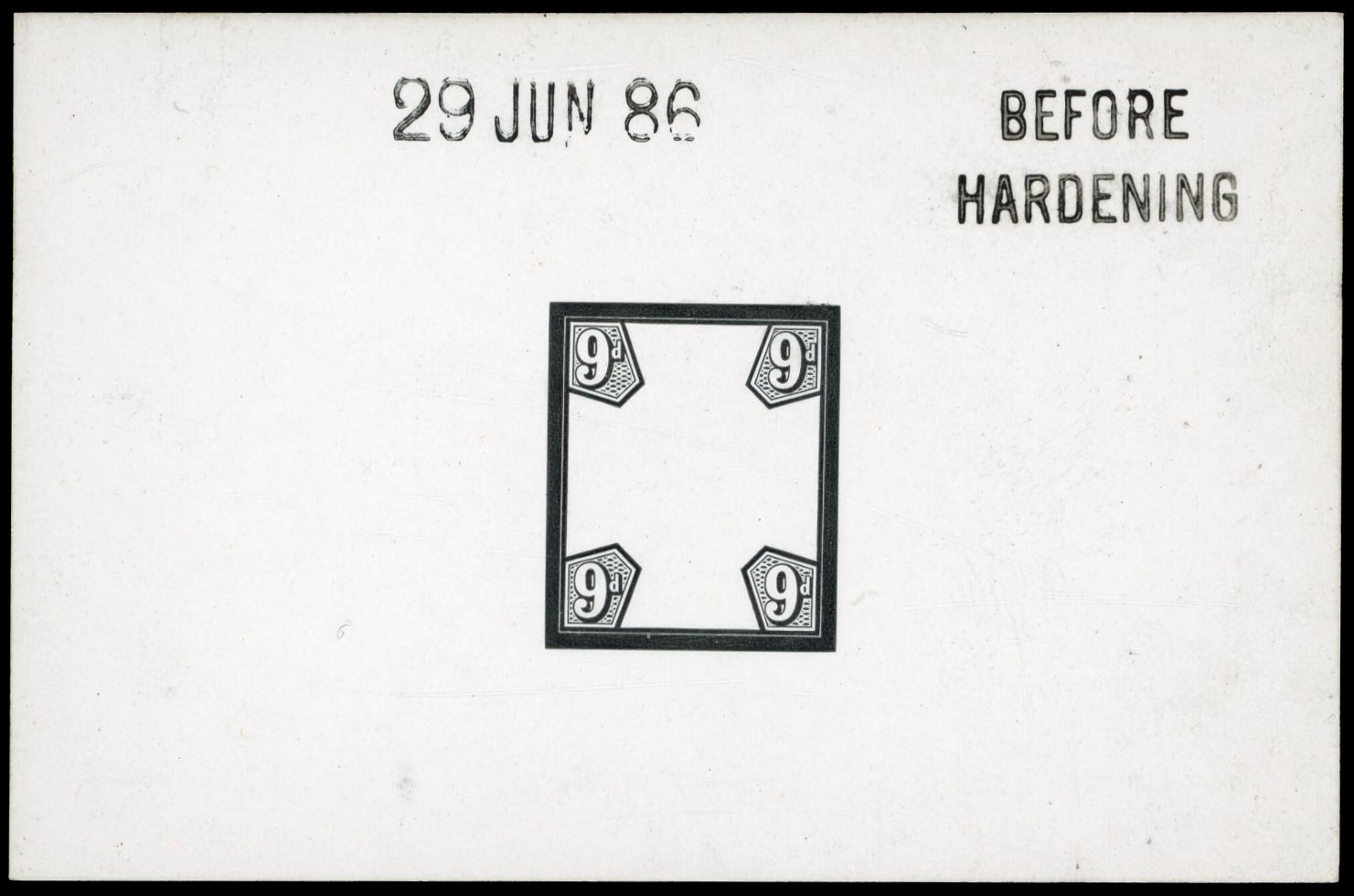 GB 1887-92 9d duty Plate die proof, printed in black on white glazed card, For SG 209