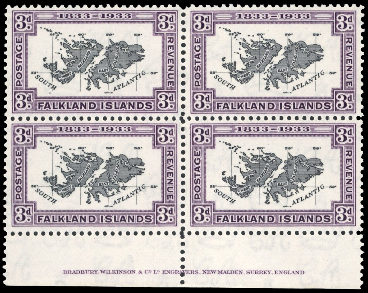Falkland Islands SG 131 imprint block mint