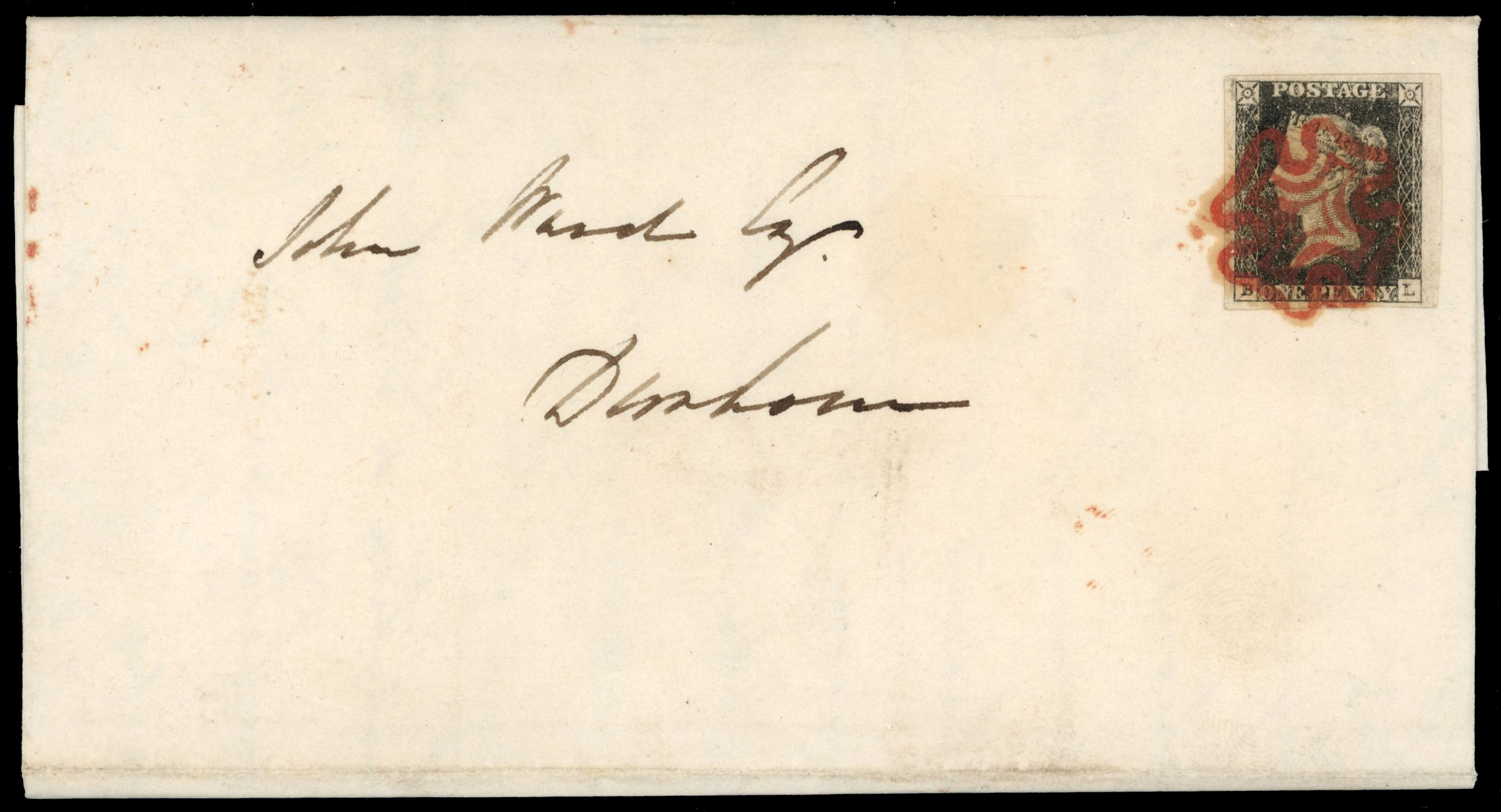 GB 1840 1d grey-black (worn plate), Plate 1A (BL) on cover to Durham