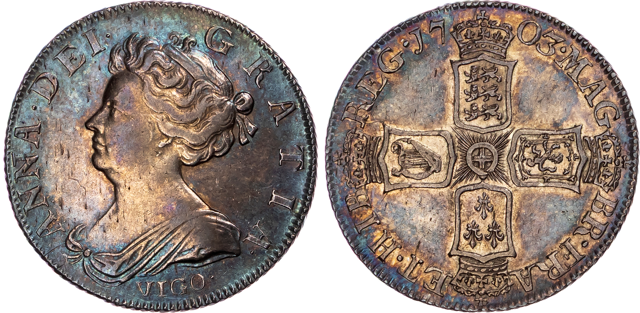 Anne (1702-1714), Pre Union, AR Shilling, 1703, VIGO.
