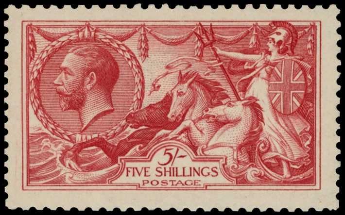 1913 5/- rose-carmine, full unmounted o.g.,...