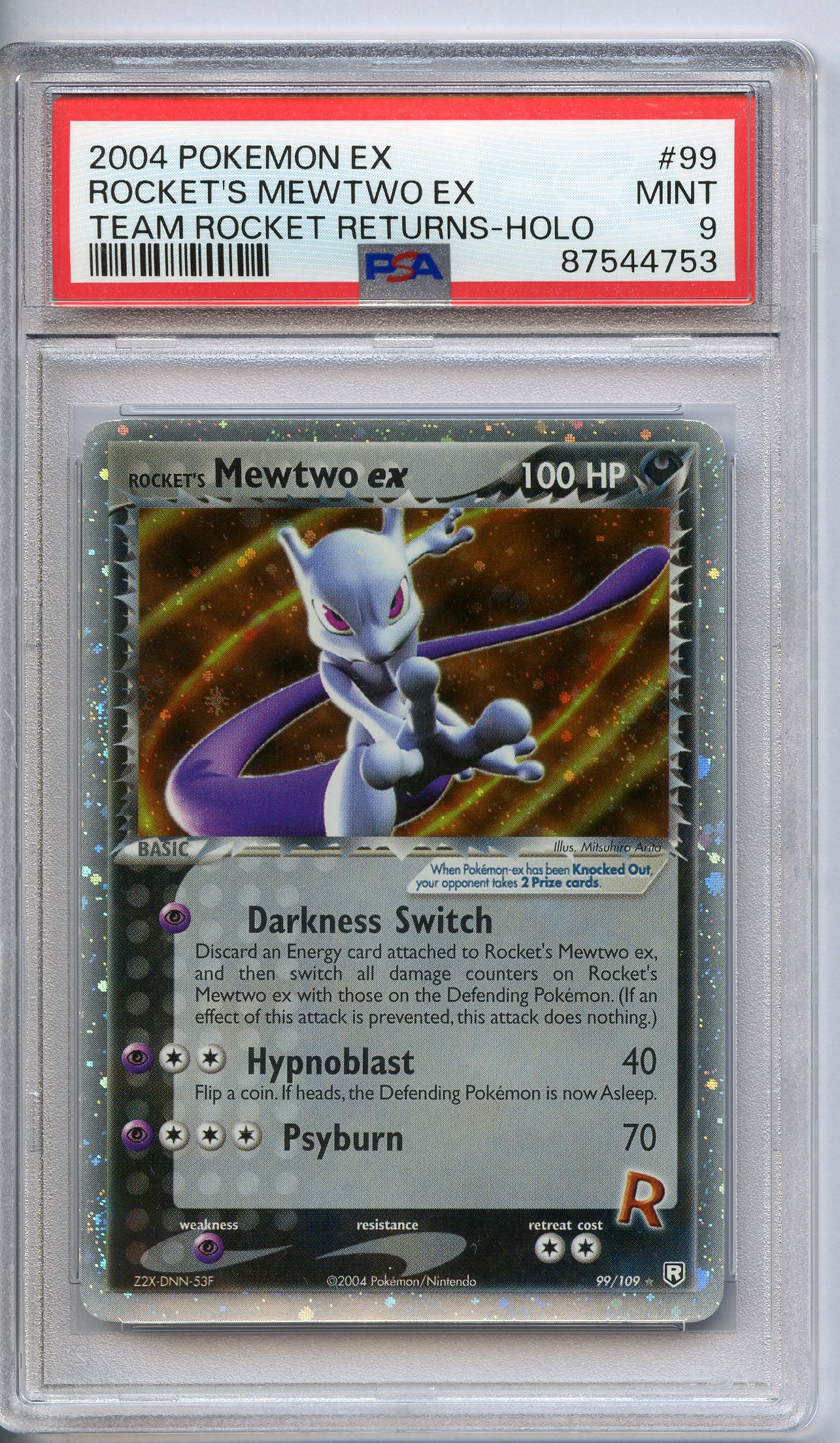 PSA 9 Rocket's Mewtwo ex Holo #99 - Team Rocket Returns 2004