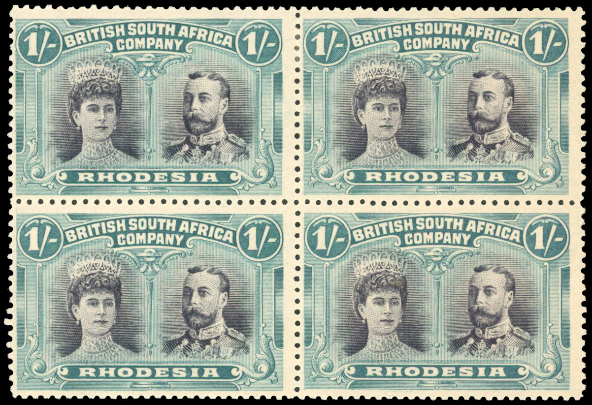 SG 151 1s grey-black and deep turquoise-blue block mint