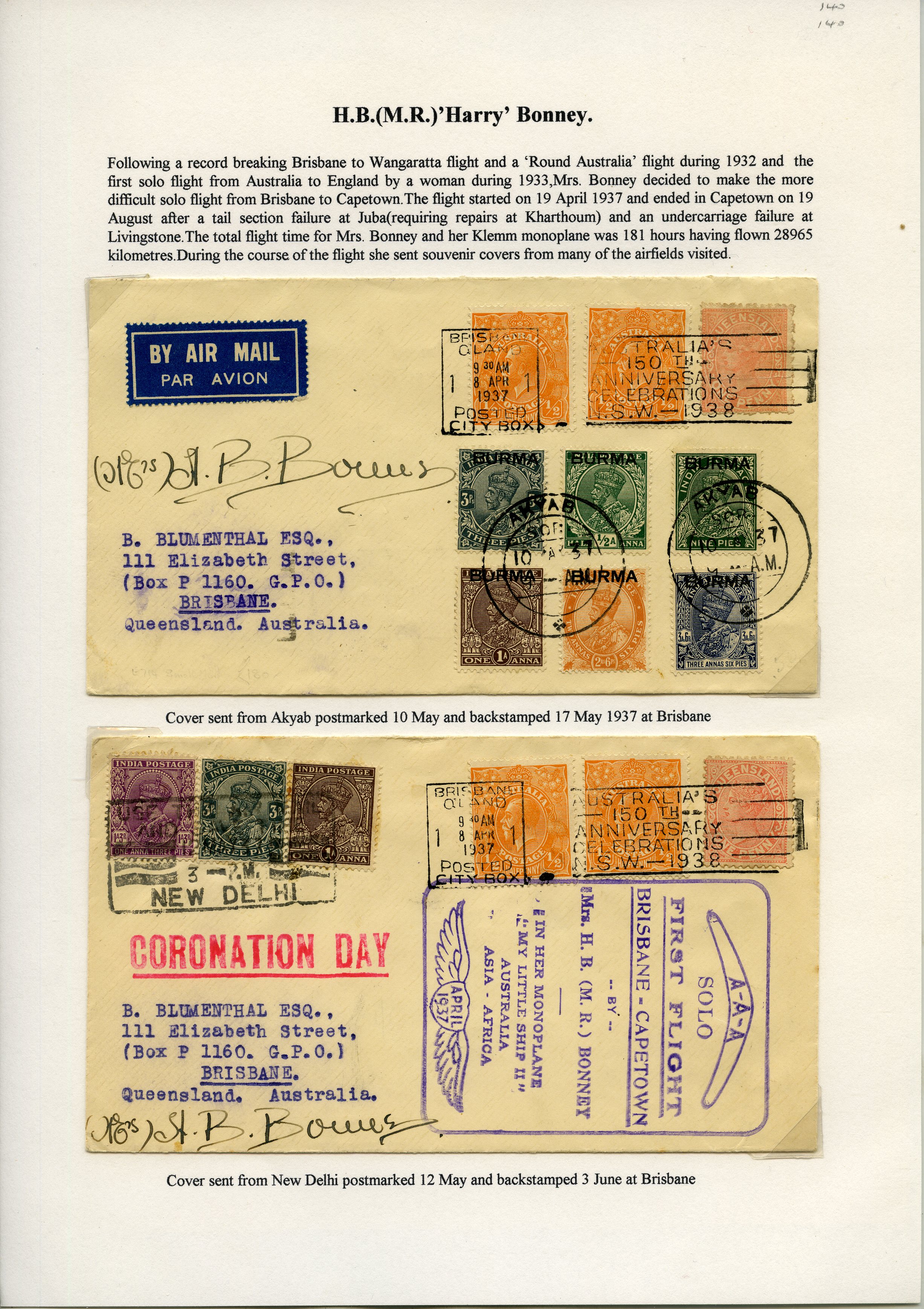 AUSTRALIAN FLIGHT COVERS: Collection of Mrs H....