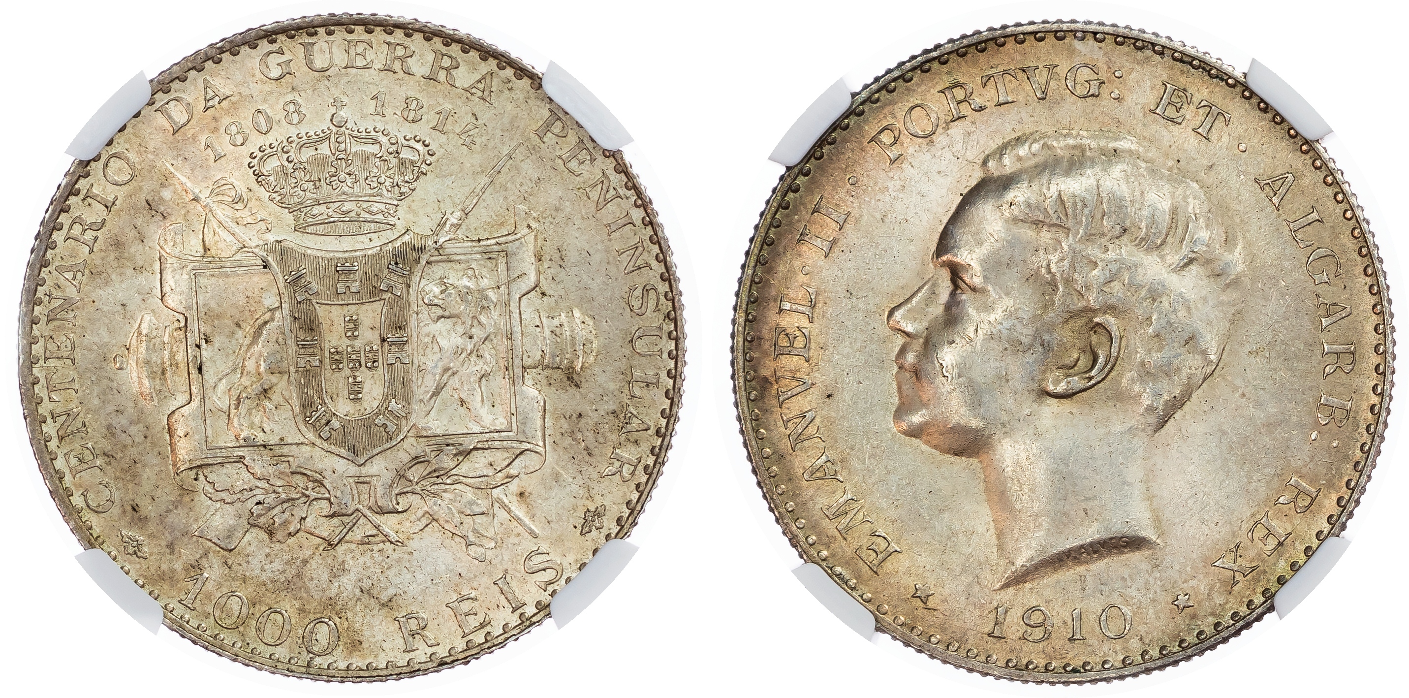 Portugal. Manuel II, Peninsular War Centennial AG 1000 Reis. 1910.