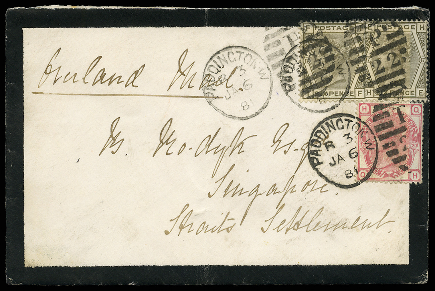GB 1881  SG147,158 Cover - Earliest recorded use of the 3d (Wmk. Crown)