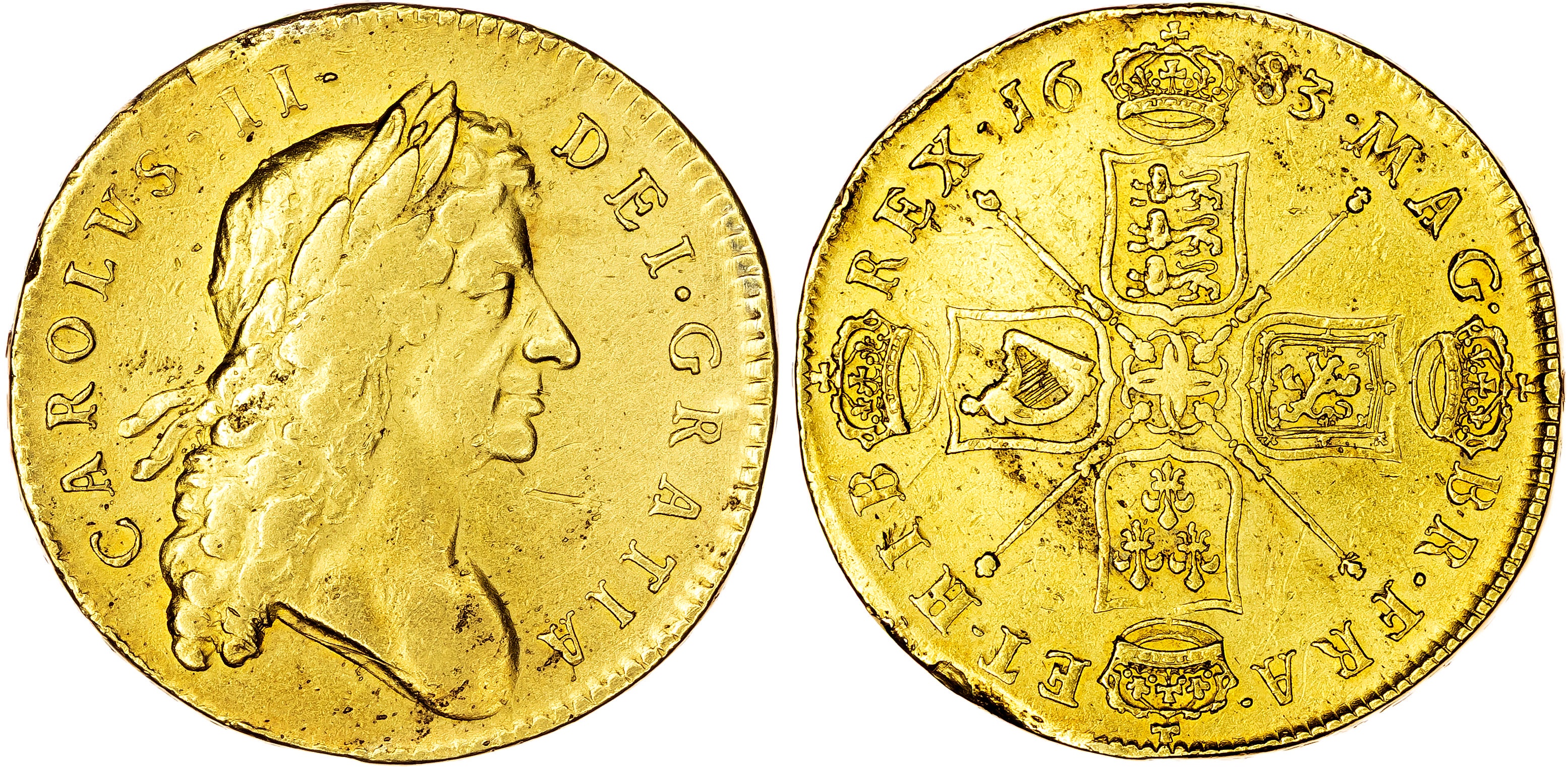 Charles II (1660-1685), AV Five Guineas, 1683 T. QVINTO.