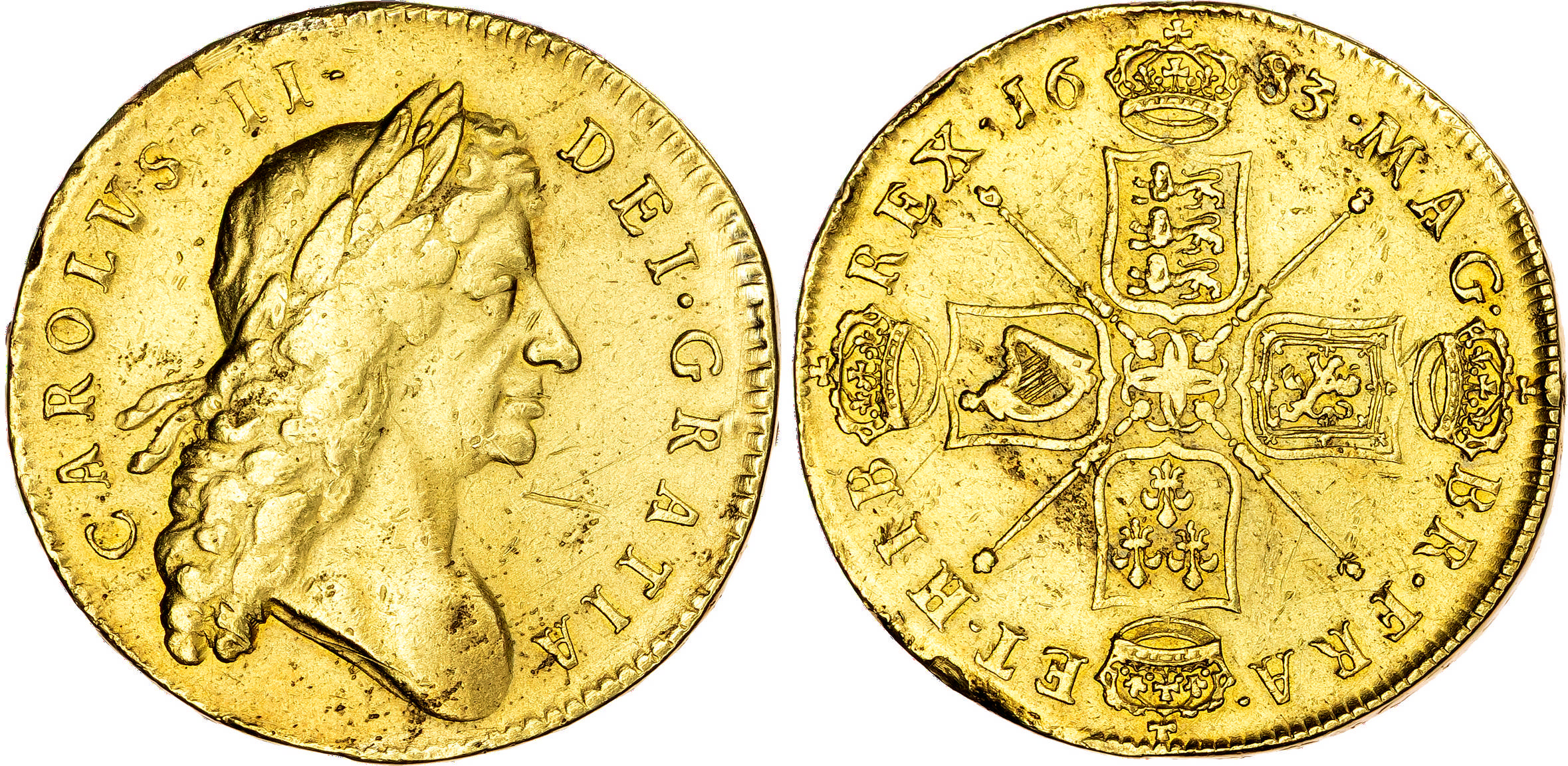 Charles II (1660-1685), AV Five Guineas, 1683 T. QVINTO.