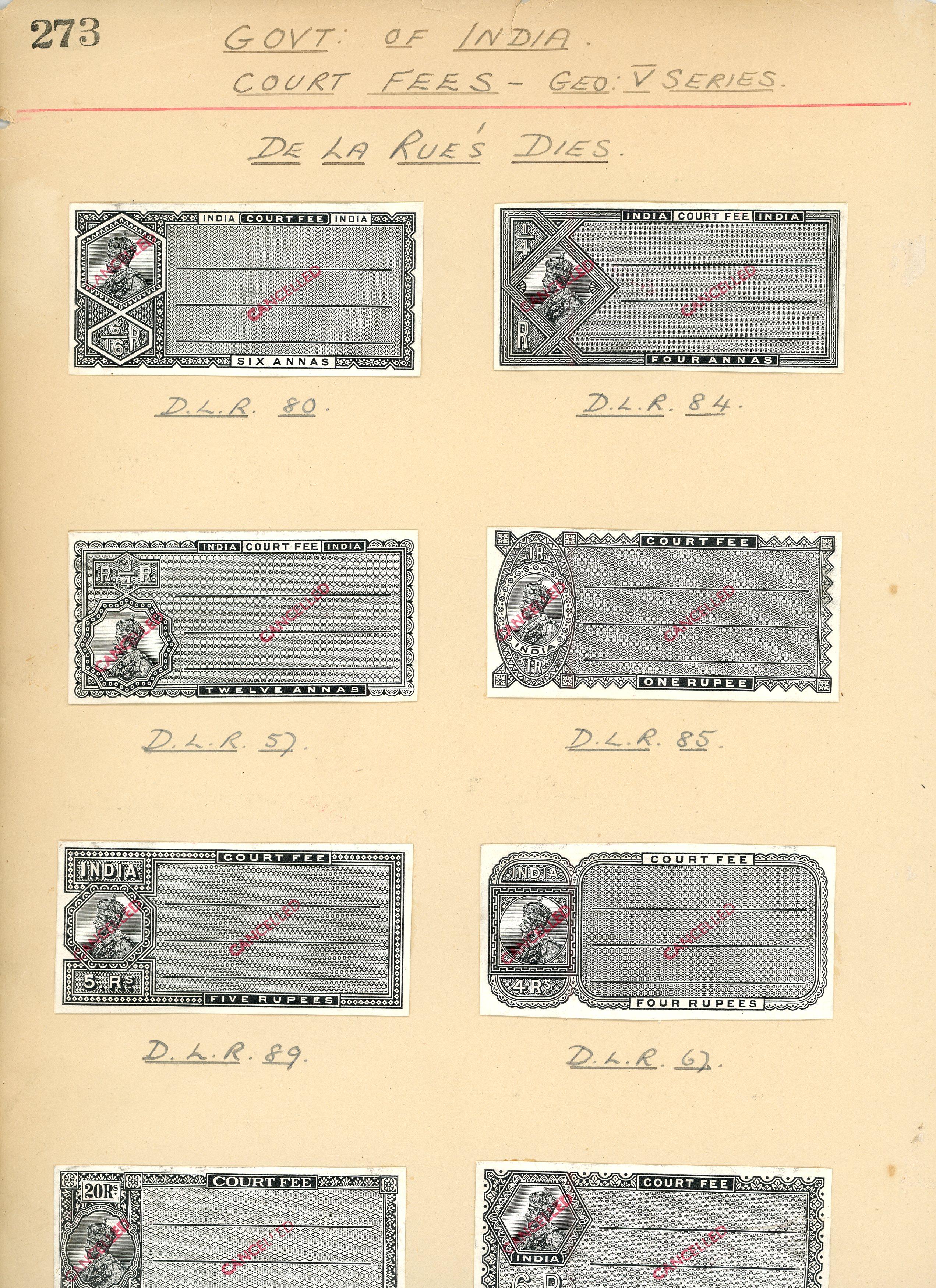 India Court Fees Ledger Page with 20 Die Proofs 