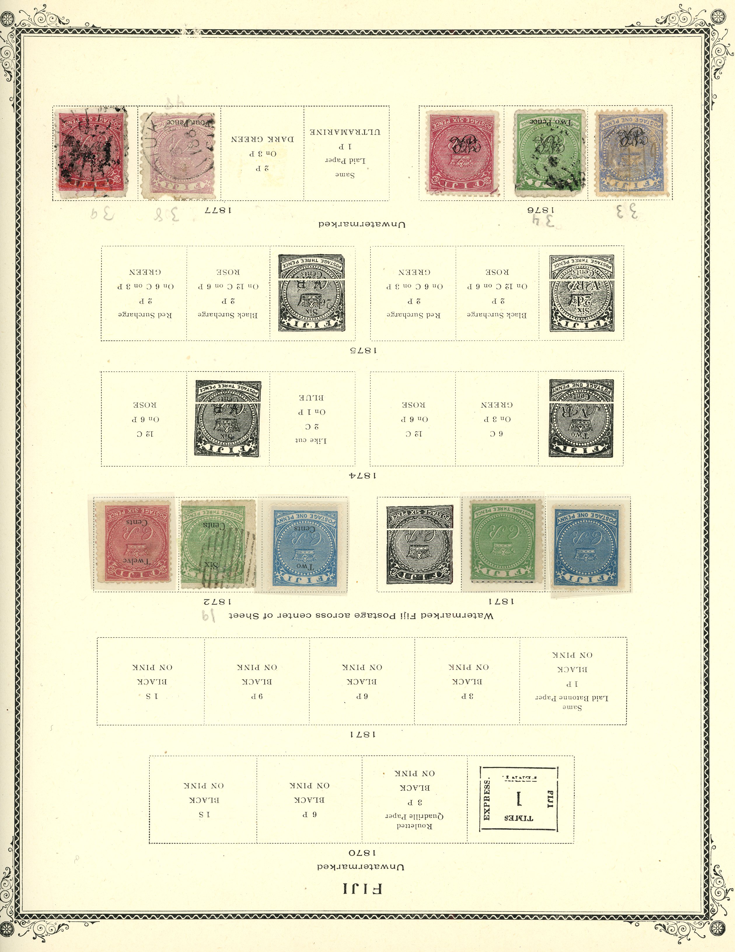 FIJI: 1870-1954 mixed mint and used collection on album leaves, mint including 1871 3d,1872 12c on 6c, 