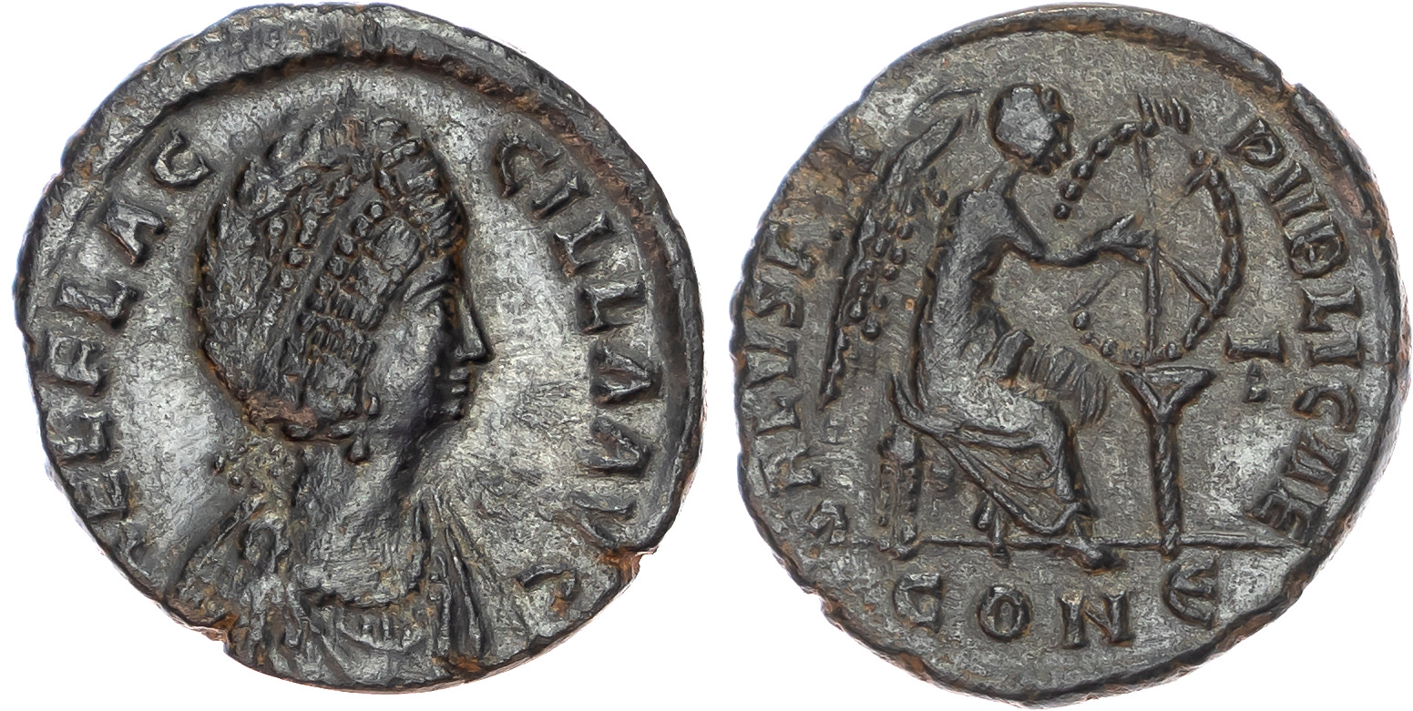 Aelia Flacilla (wife of Theodosius I) AE Follis, Constantinople, AD 383-386, 4.33g. 
