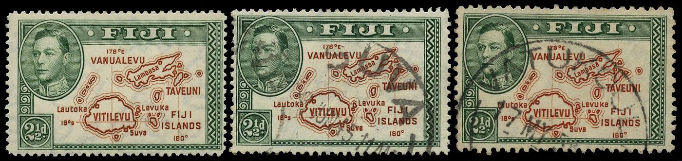 1942-8 2½d brown and green Die II, the...