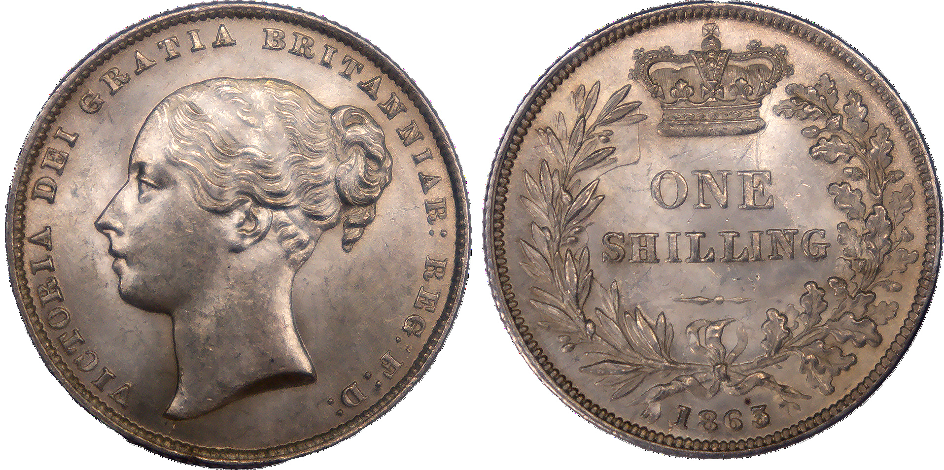 1863 over 1 Victoria (1837-1901) Shilling - NGC MS63 - Finest Graded