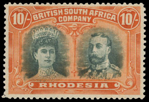 10s blue-green and orange SG 164, position 15 King's eyebrow line mint