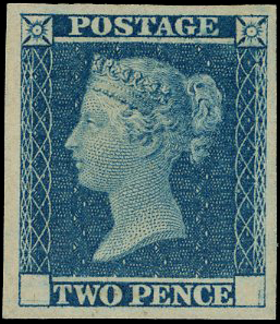 1841 Small Trial Two Pence Plate in blue
