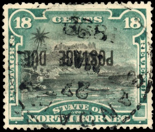 Postage Dues. 1895-97 18c black and deep green, error overprint inverted, SG D10a