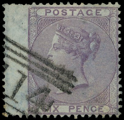 1856 6d Lilac (Blued ‘azure’ paper, Wmk. reversed). Very fine used example neatly cancelled by a Dundee ‘114’ numeral. T…