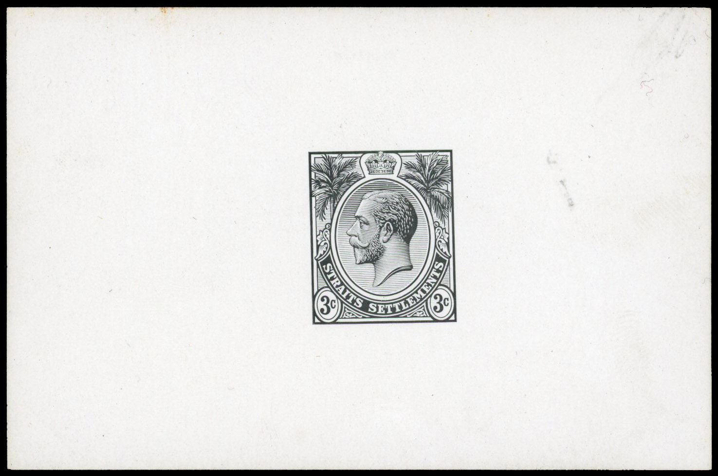 Straits Settlements 1912 3c die proof in black