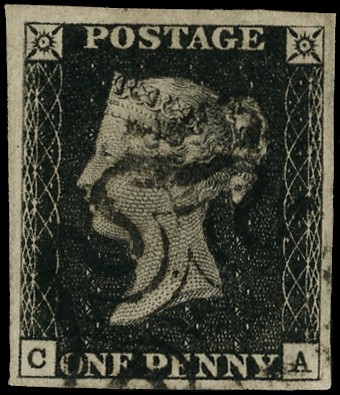 1840 1d black plate 1B (CA) intense black...