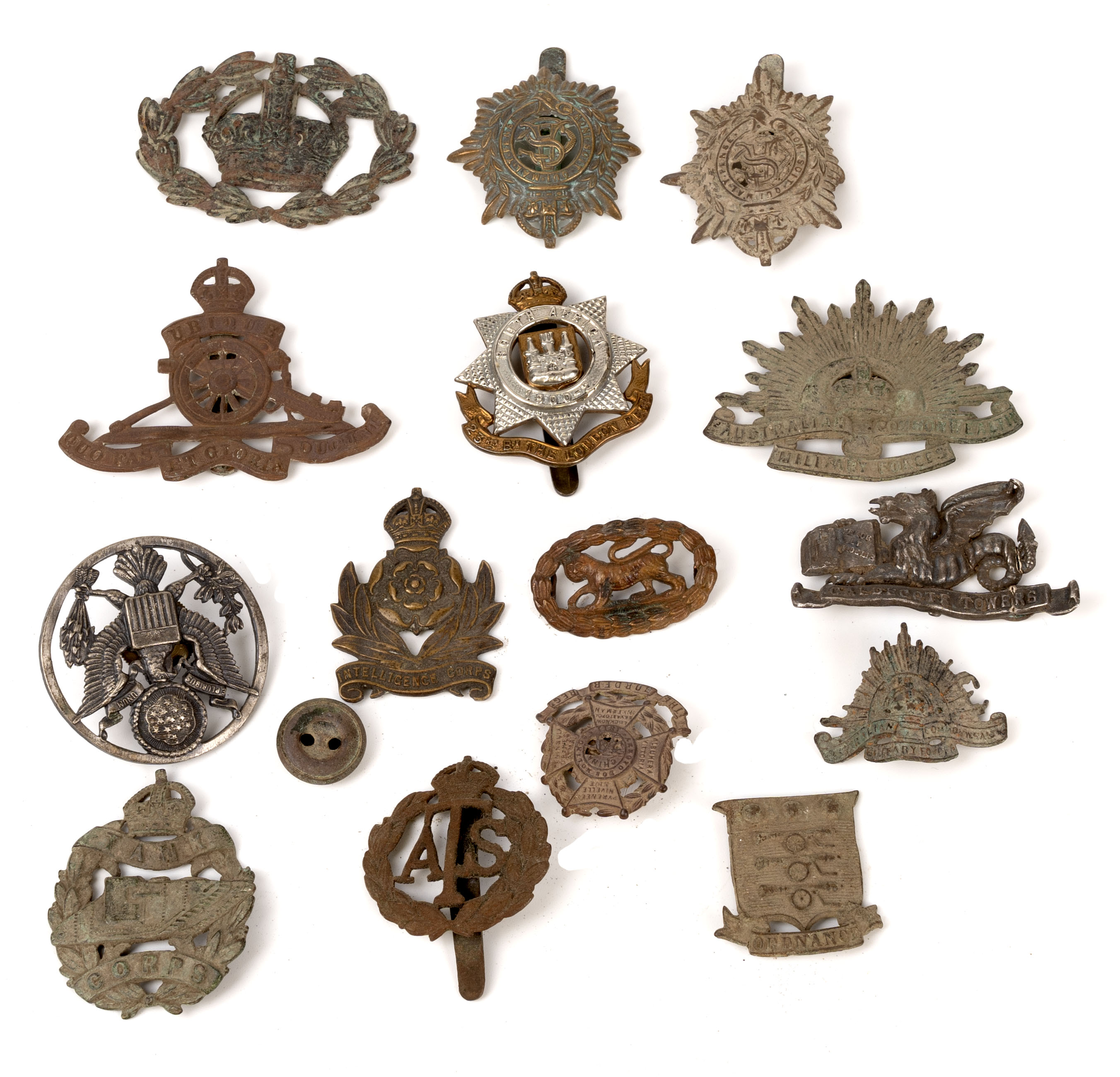 Cap Badges (majority recovered), (16 items)