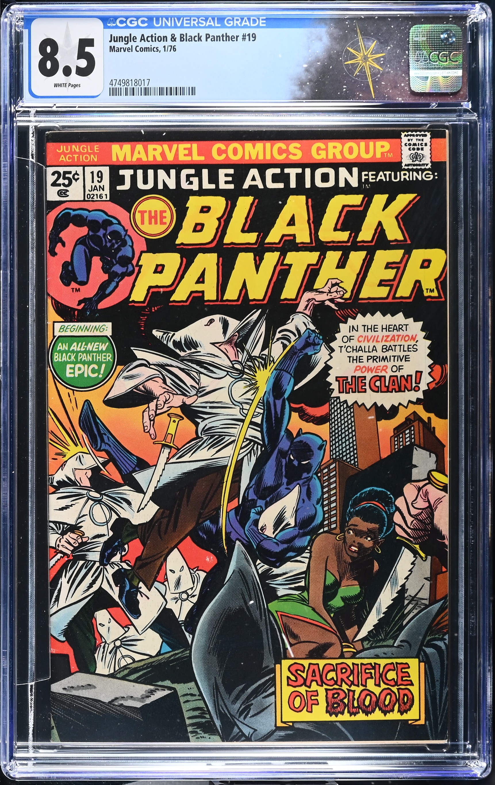 Jungle Action & Black Panther #19 CGC 8.5 Black Panther vs. the KKK (Marvel Comics, 1976) White Pages