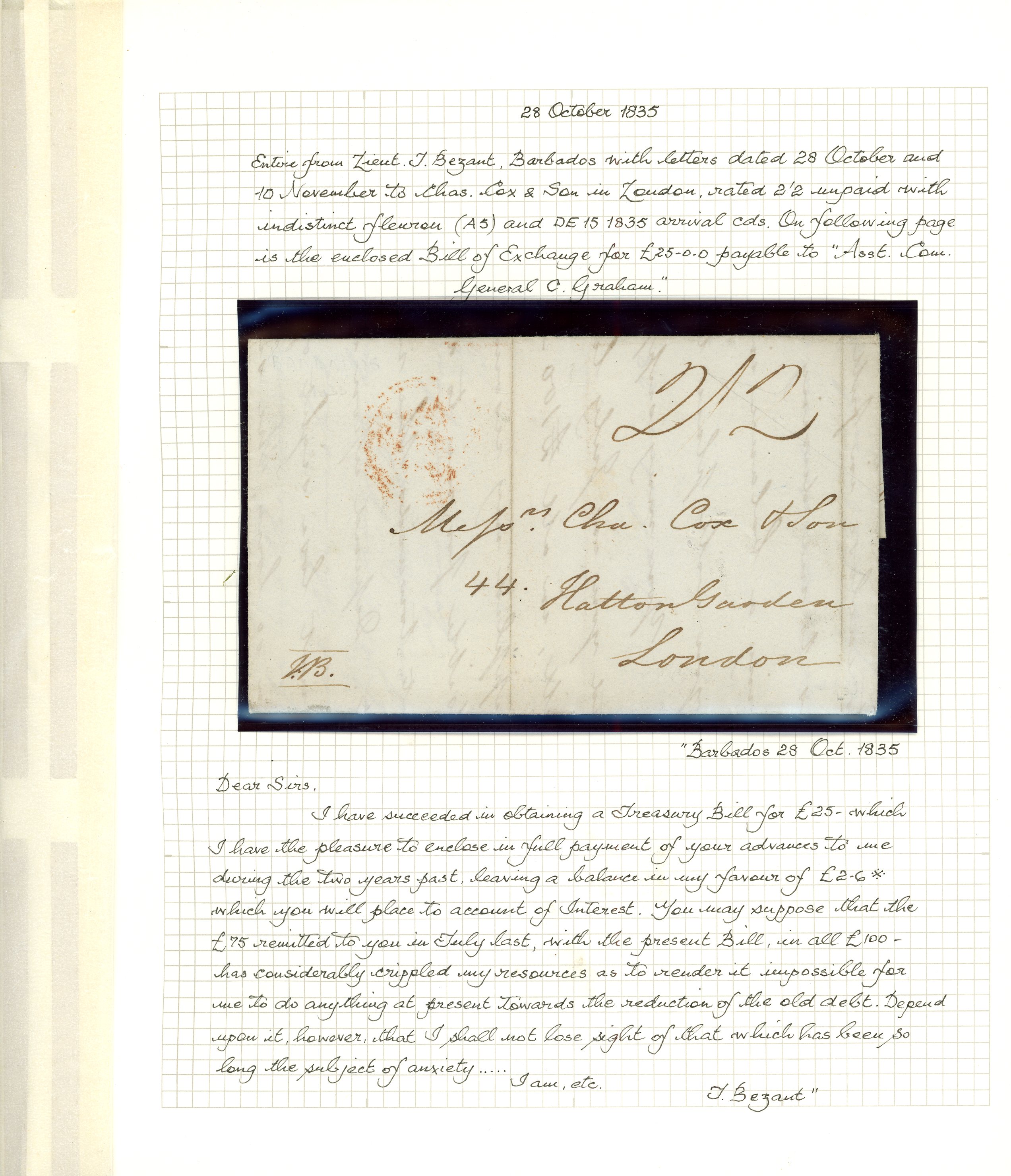 1835 (28 Oct) Entire from J Bezant, Barbados,...