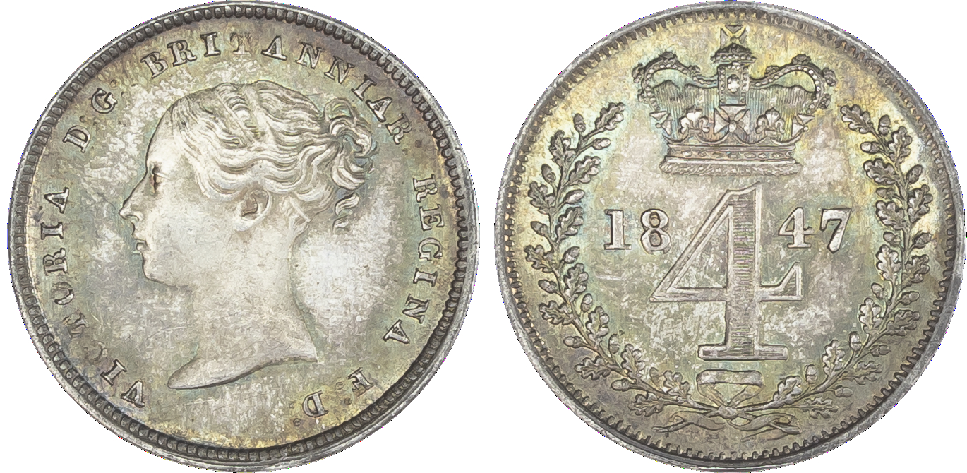 Victoria (1837-1901), Maundy set, 1847, Four, Three, Two and One Pence, young head left, legend and toothed border