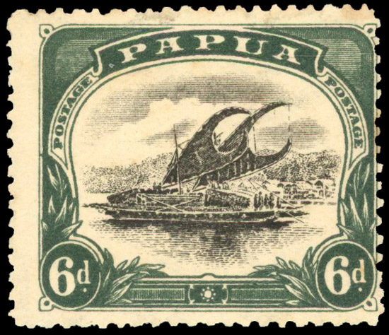 Papua 'Small PAPUA' 6d black and myrtle-green wmk sideways, perf 12½ SG70