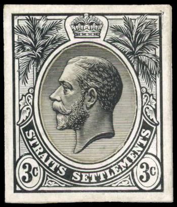Straits Settlements 1912-23 3c composite essay die proof
