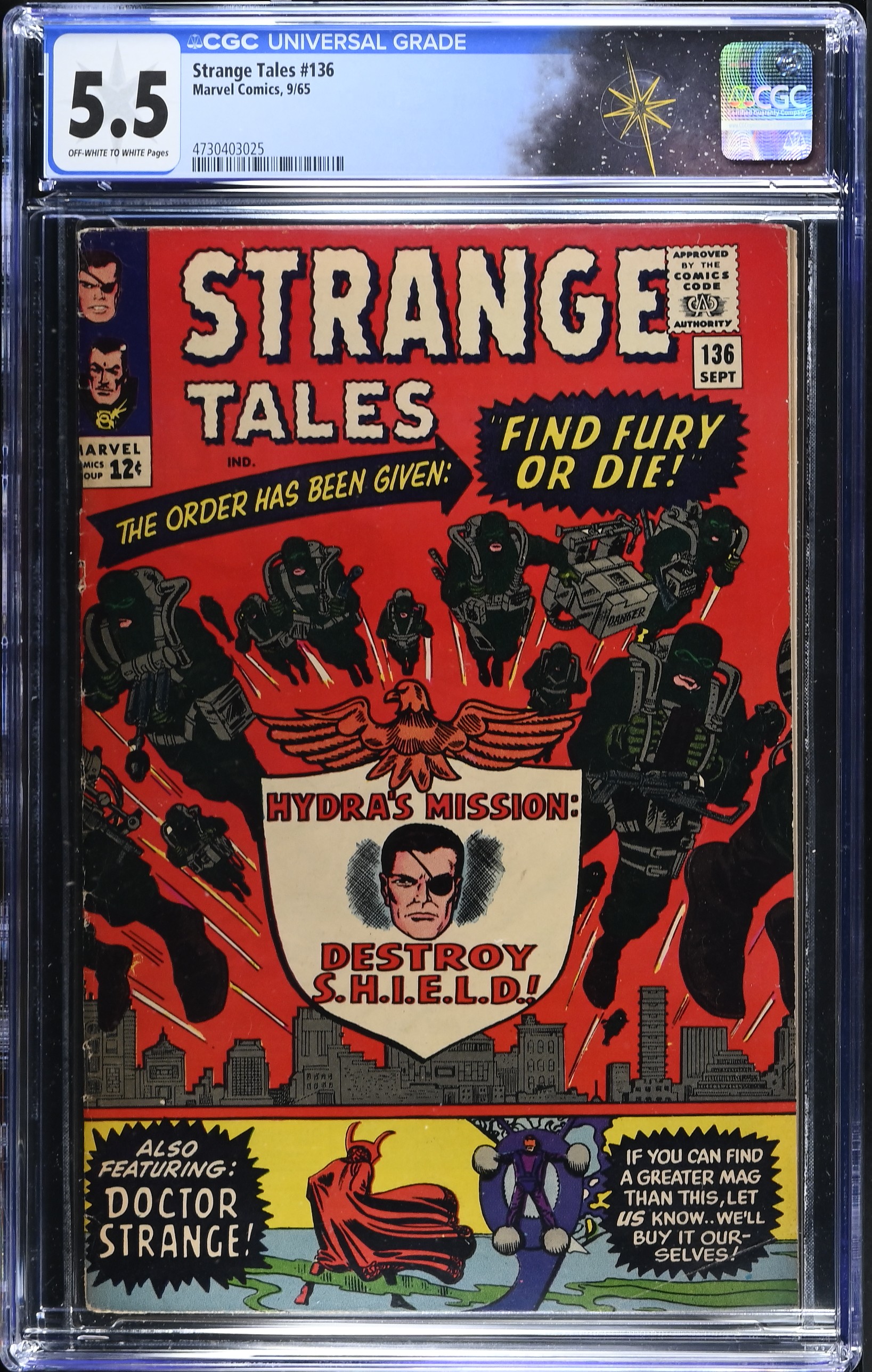 Strange Tales #136 CGC 5.5 2nd Team Appearance of S.H.I.E.L.D. (Marvel Comics, 1965) Off-White to White Pages