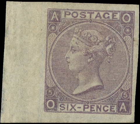 1865 6d Lilac Pl.5. (Wmk Emblems). Imperforate example
