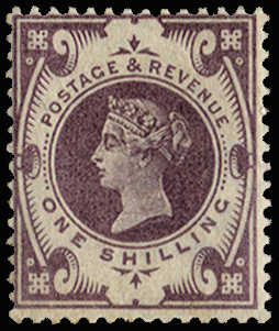 GB  SG211var 1900 1s "Jubilee" colour trial in dull purple.