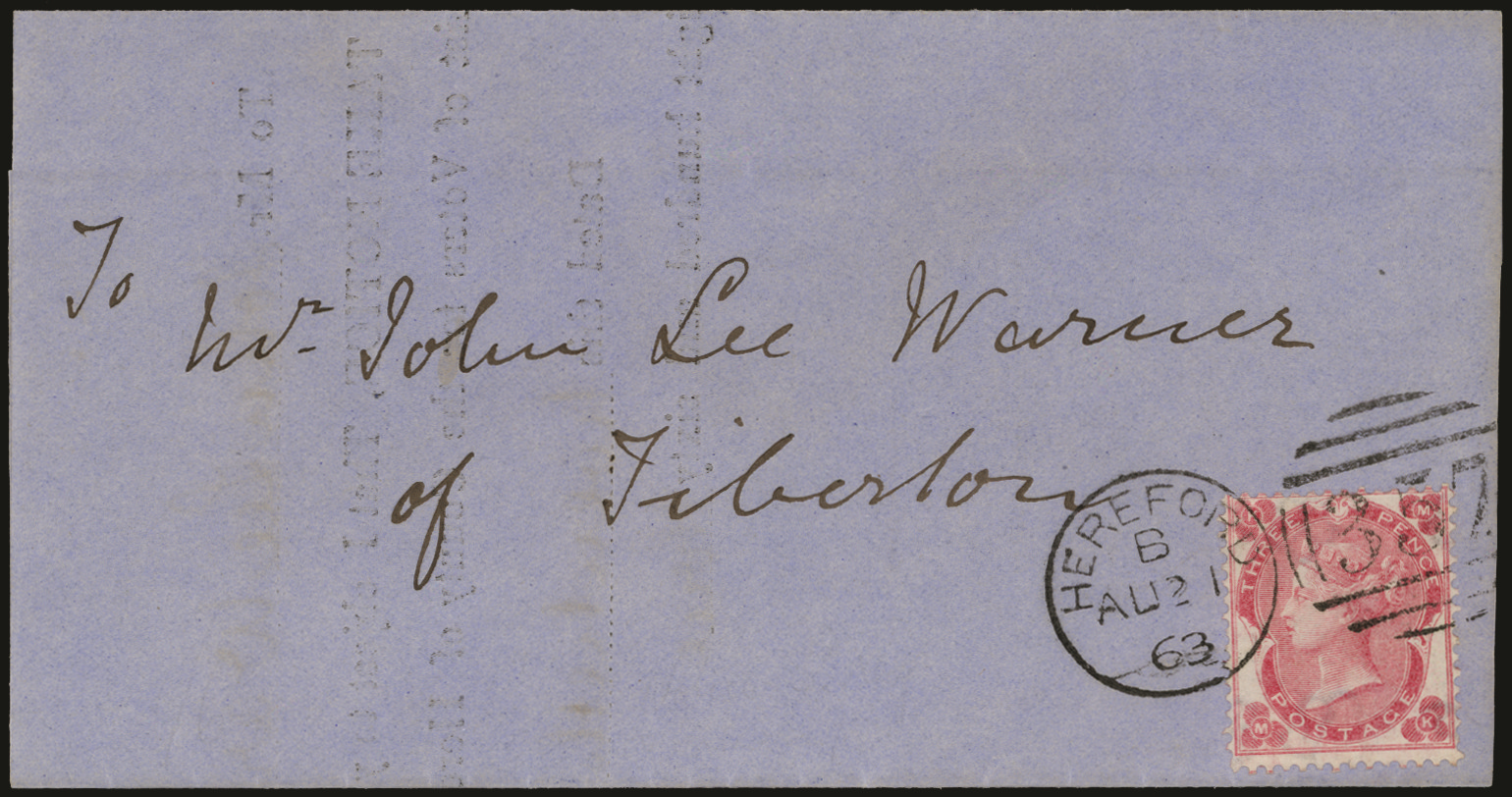 SG76 1863 Notice of Objection with 3d brt carmine-rose