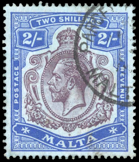Malta 1914-21 2/- broken crown and scroll used