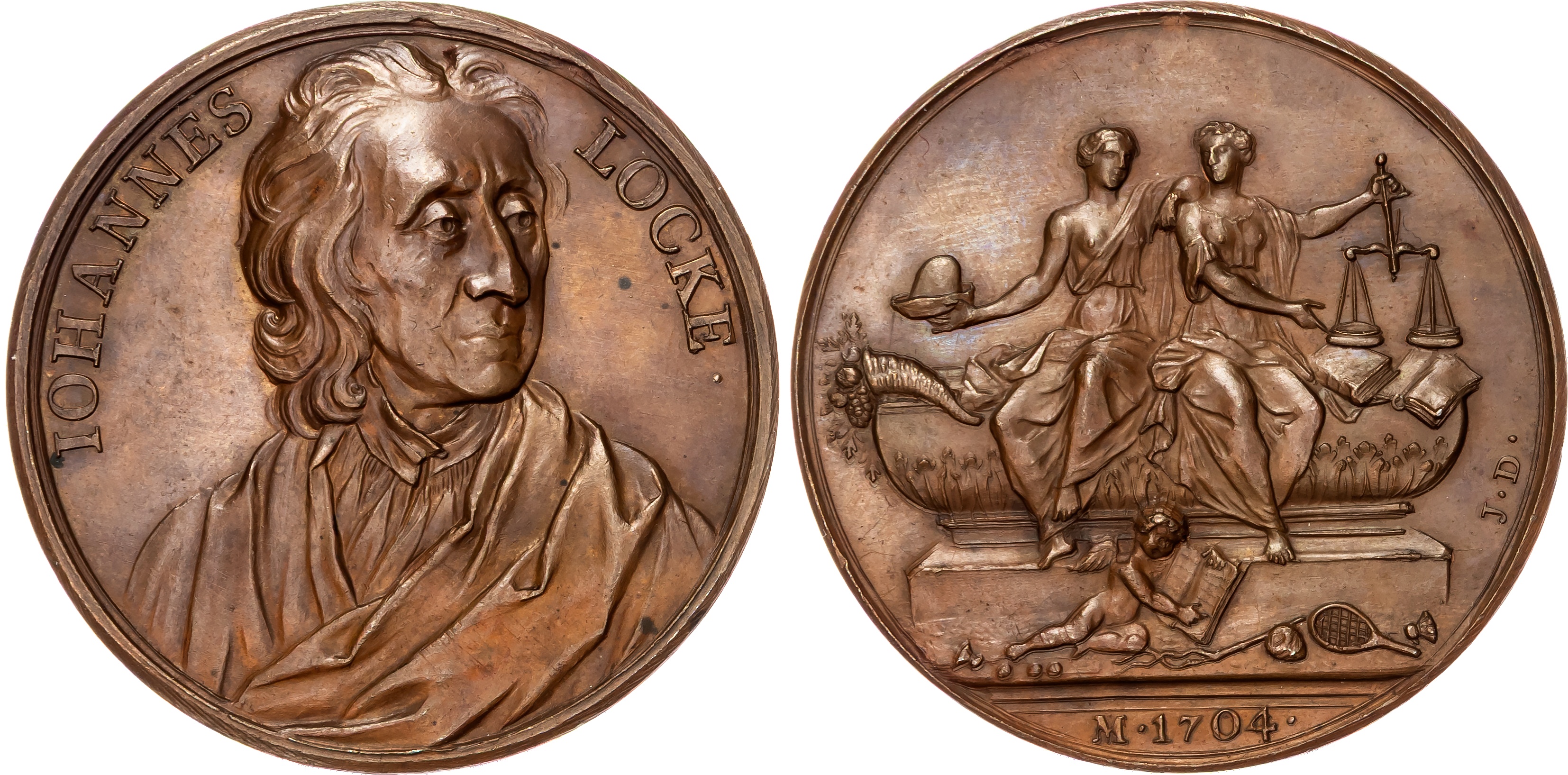 John Locke Memorial 1704, AE medal (c.1740) by J. Dassier.