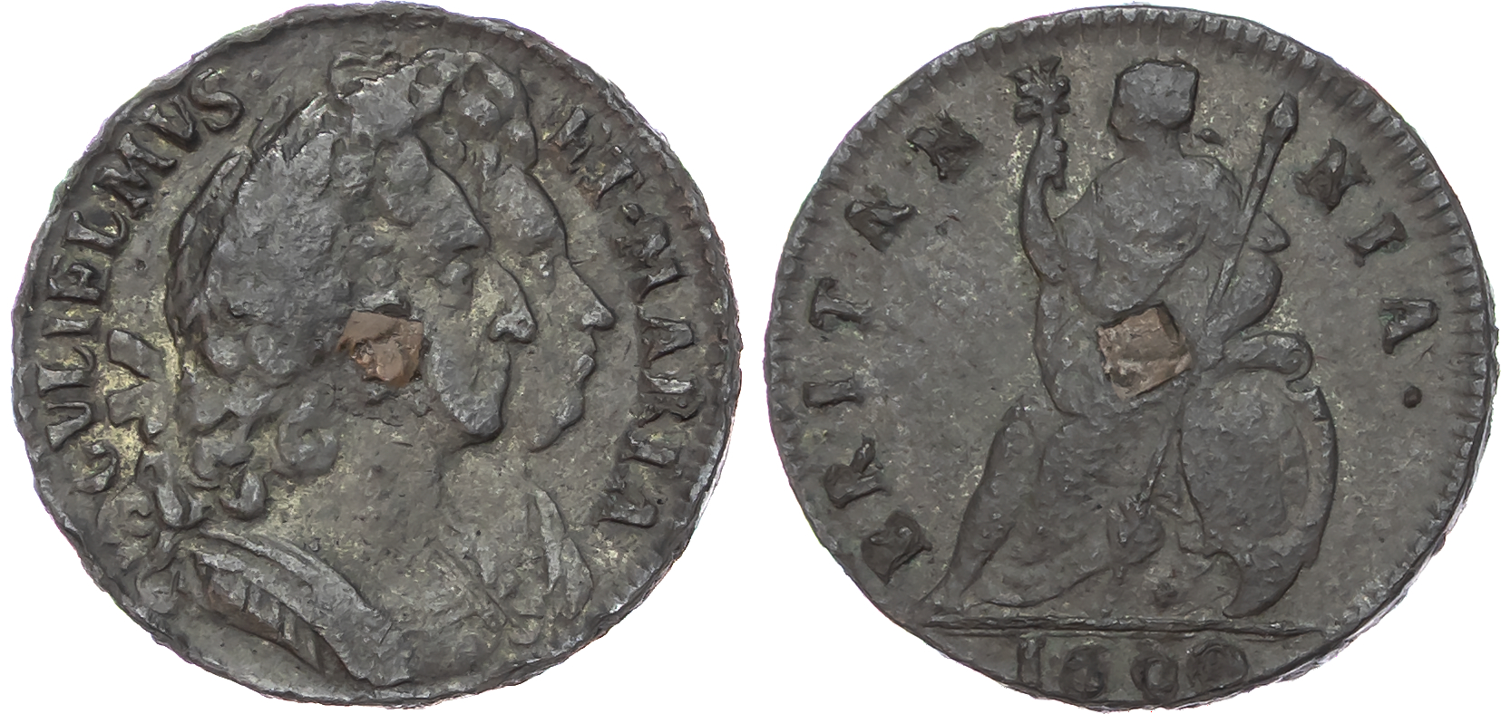 William and Mary (1689-1694), Tin Farthing, 1690.
