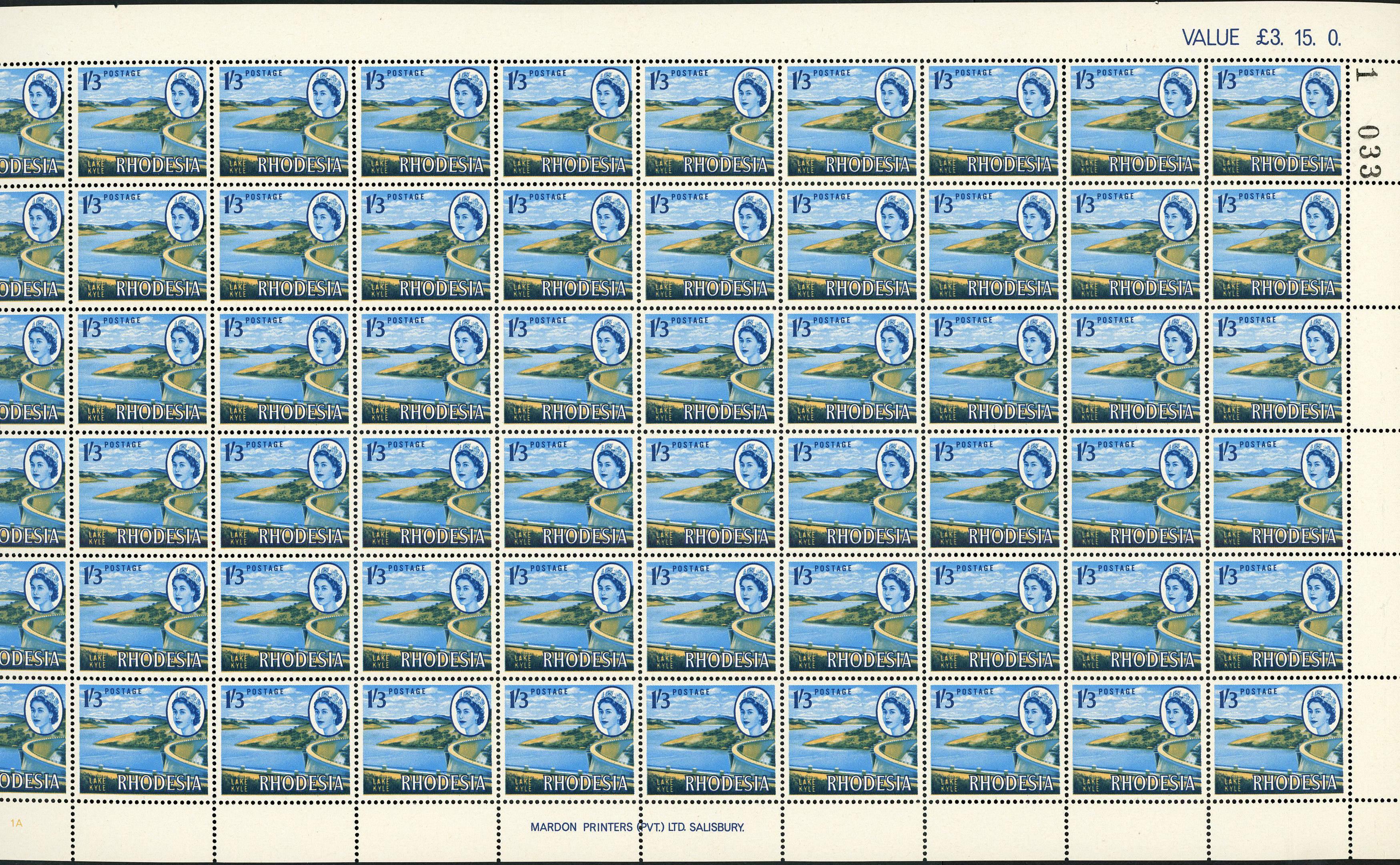 Rhodesia 1966 Mardon trial printings of 1/3d german cream and brown gum SG...