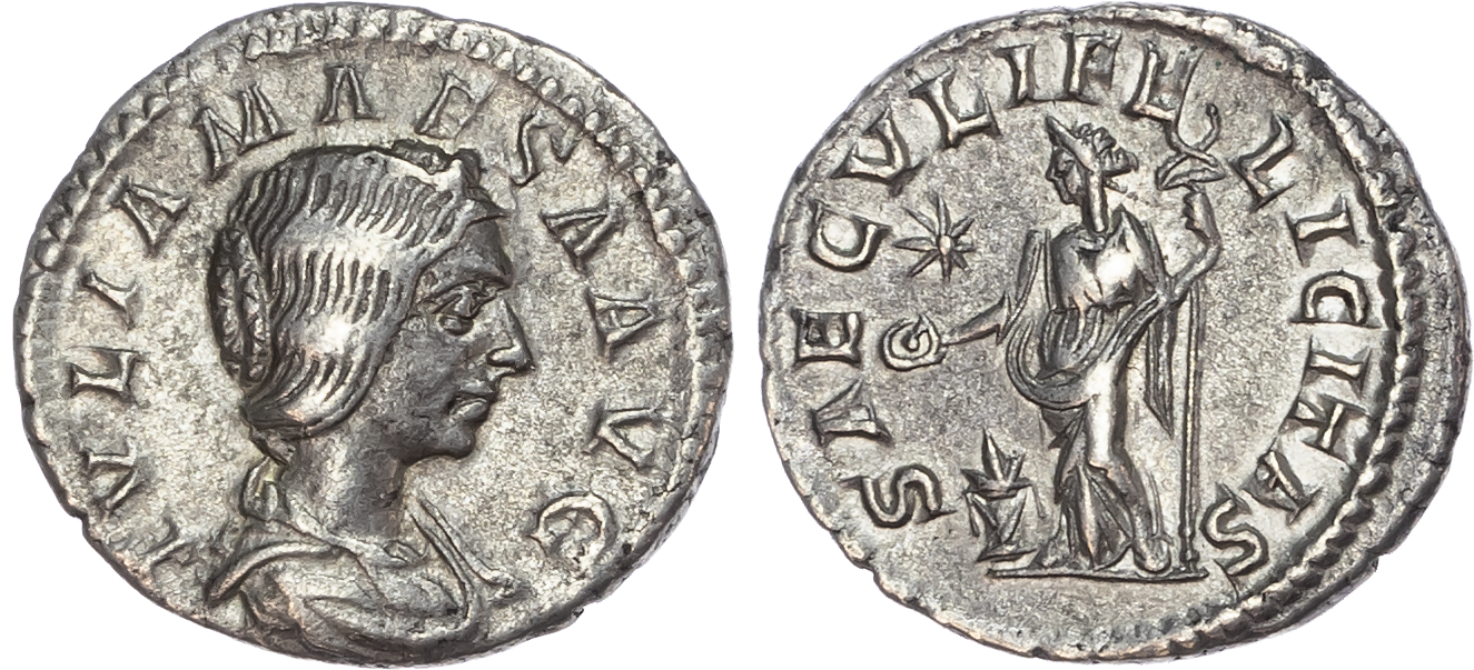 Julia Maesa, grandmother of Elagabalus (AD 218-222) AR Denarius, Rome, AD 218-222, 3.48g.