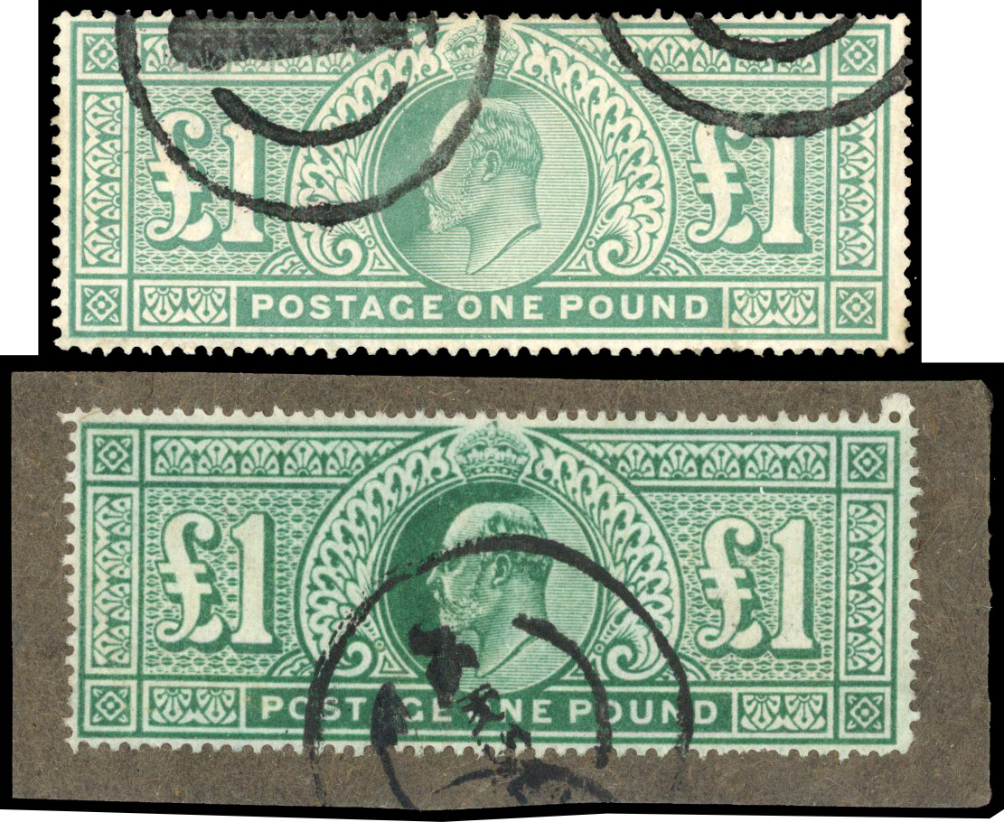 1902-13 £1 green ‘Lowden Forgery’, produced in photo-lithography on poor quality wove paper