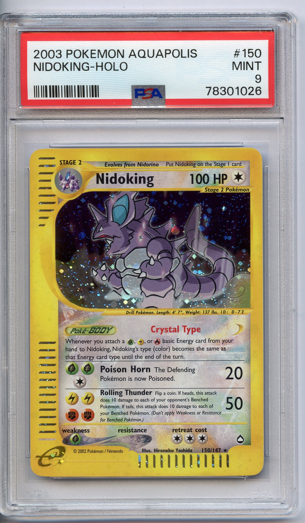 PSA 9 Nidoking Holo Crystal #150 - Aquapolis 2003