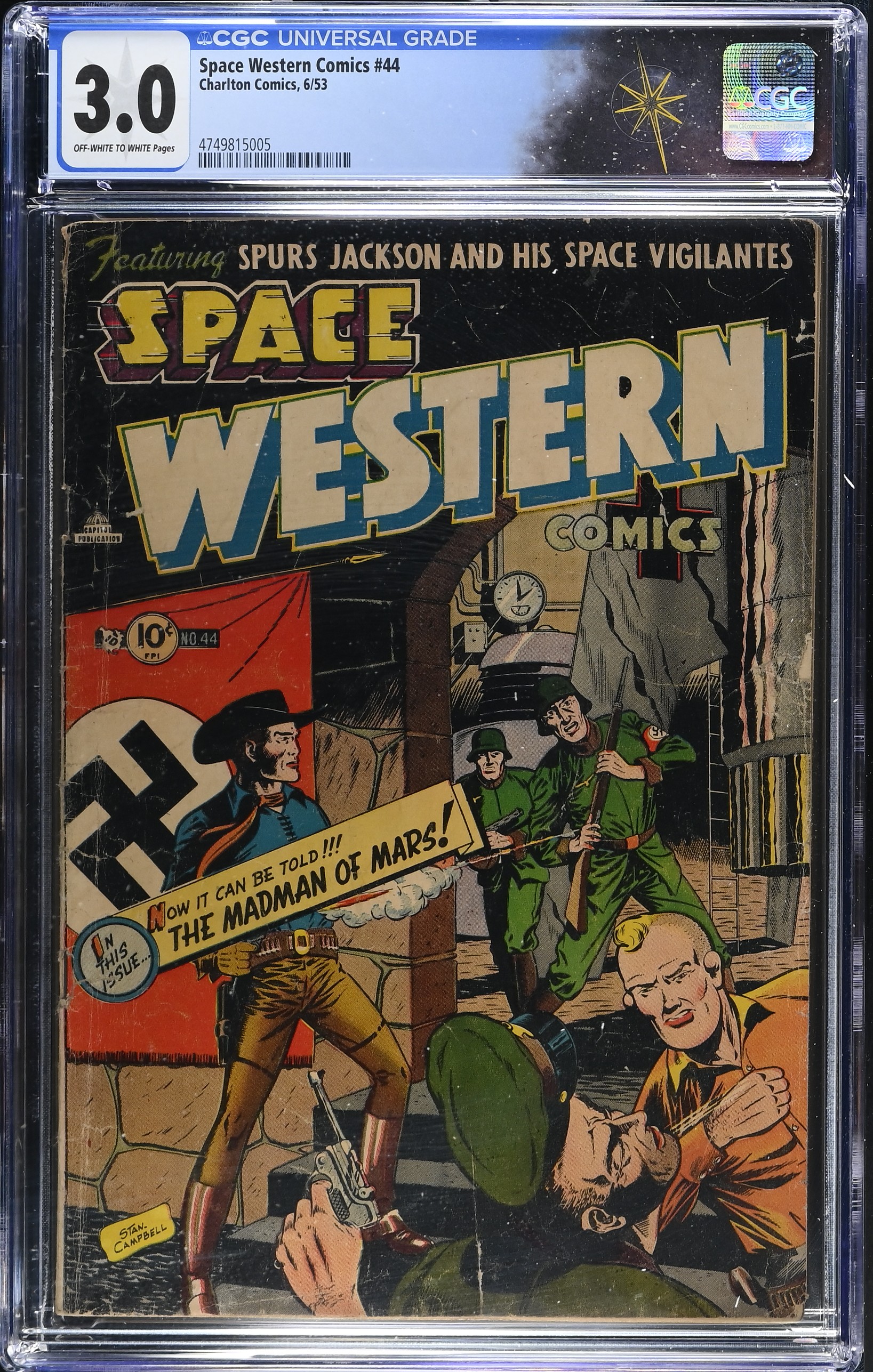 Space Western Comics #44 CGC 3.0 Cover by Stan Campbell (Charlton Comics, 1953) Off-White to White Pages