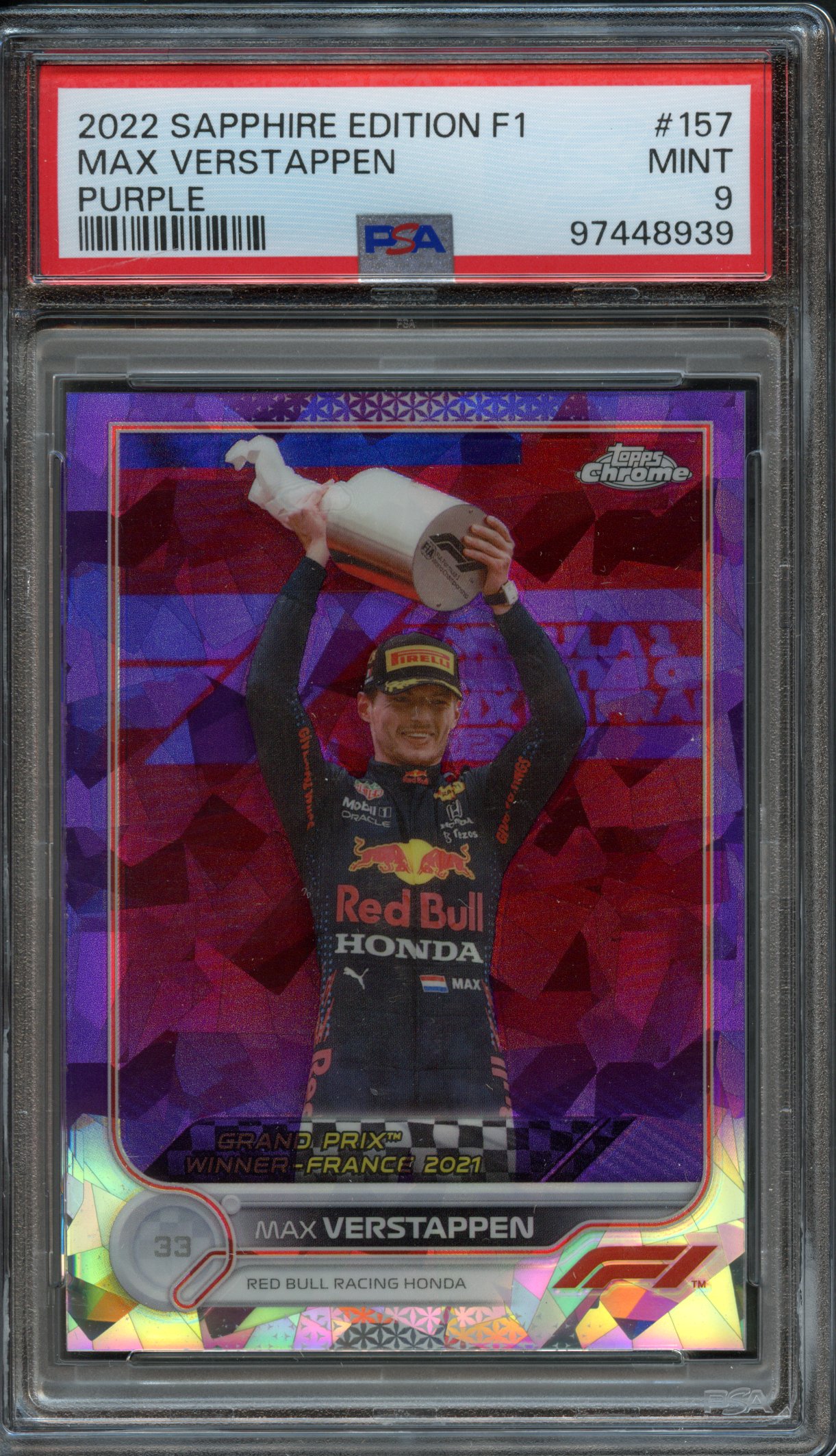 <p>PSA 9 2023 Topps Chrome Sapphire Edition F1 Max Verstappen #157 Purple</p>
