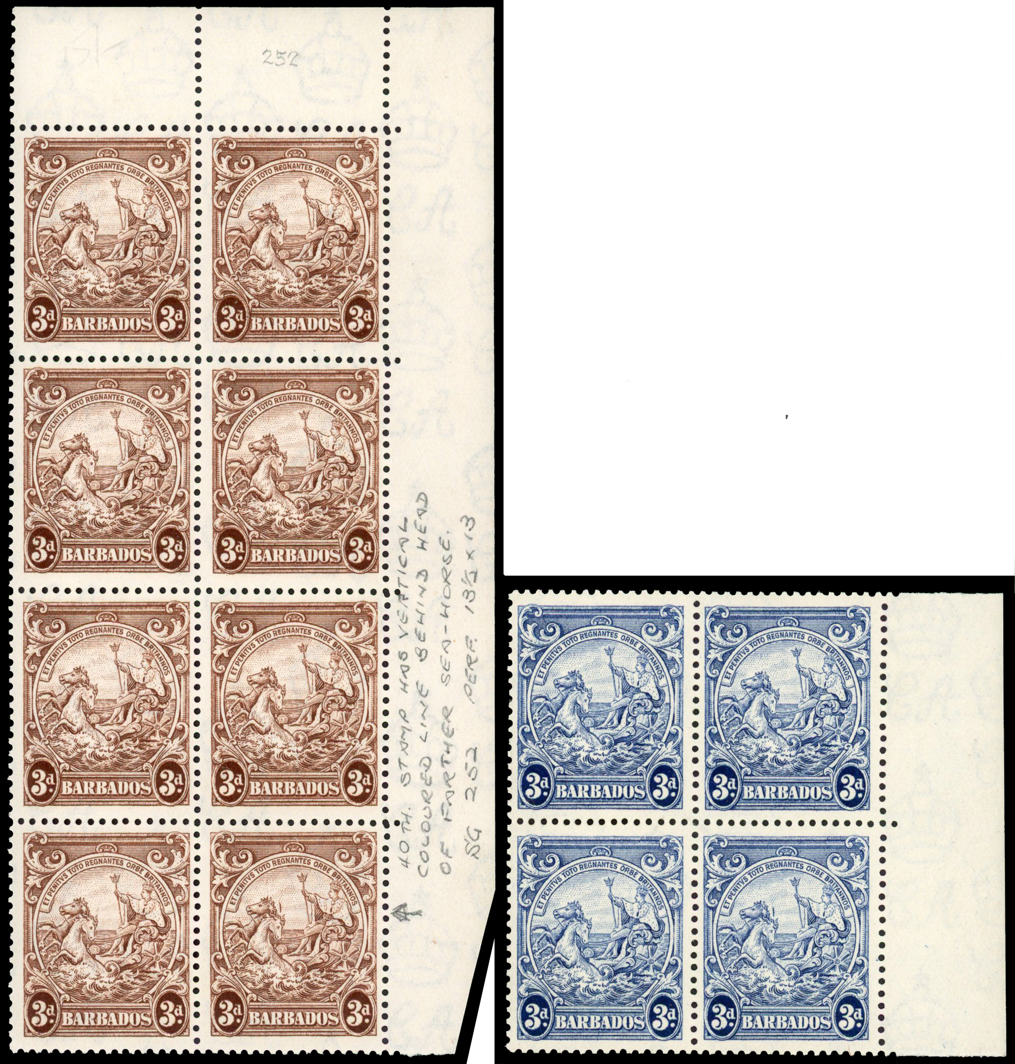 Barbados SG 252a, ca blocks mint