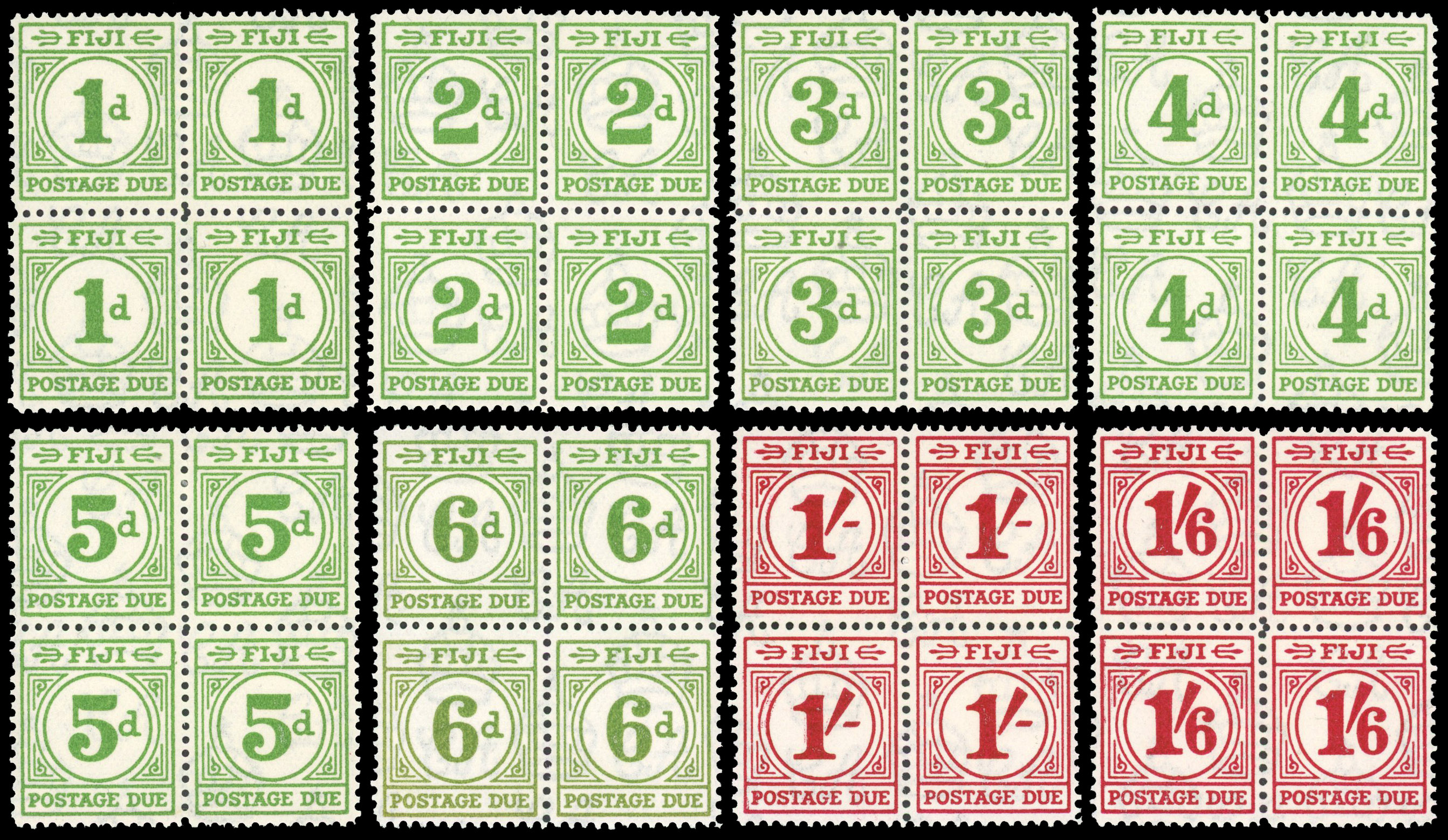 Fiji SG D1-8 blocks mint