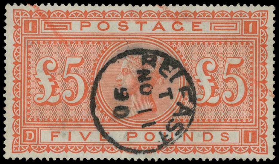 1867 £5 orange on white paper, central...